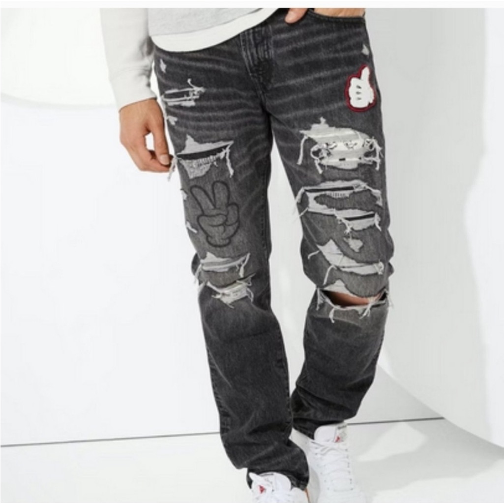 American Eagle Outfitters Black Distressed Straight Jeans